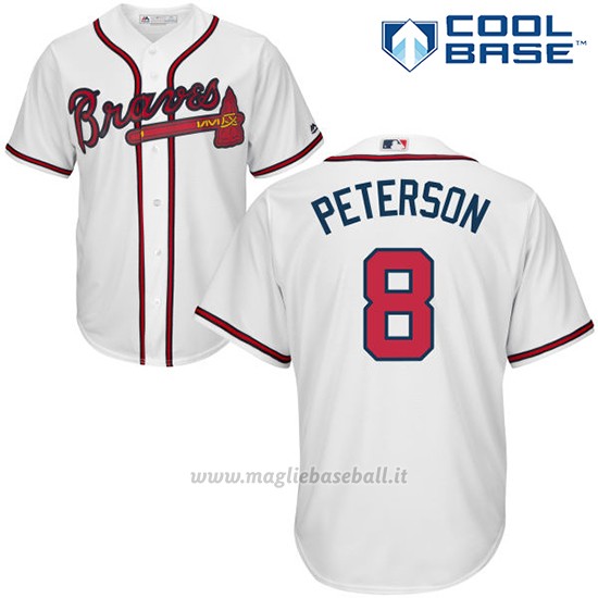 Maglia Baseball Uomo Atlanta Braves 8 Jace Peterson Bianco Autentico Collezione Cool Base